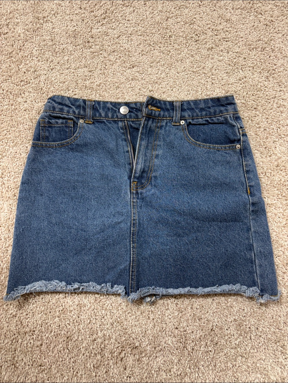 Forever 21 Denim Mini Skirt Medium Wash Raw Hem Sz S